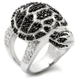 Rhodium + Ruthenium Brass Ring with AAA Grade CZ  in Jet