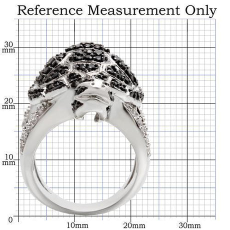 Rhodium + Ruthenium Brass Ring with AAA Grade CZ  in Jet