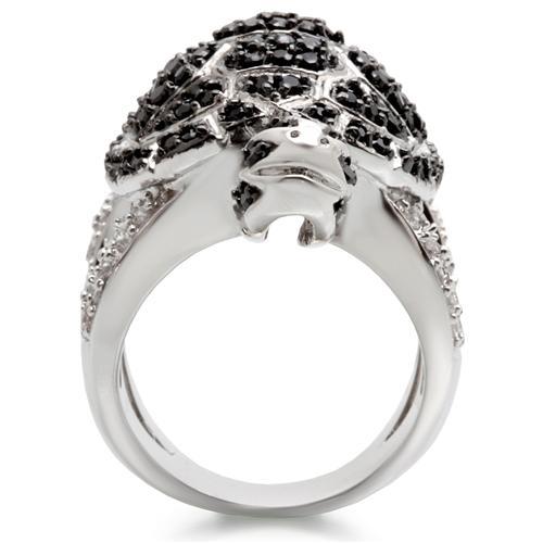 Rhodium + Ruthenium Brass Ring with AAA Grade CZ  in Jet