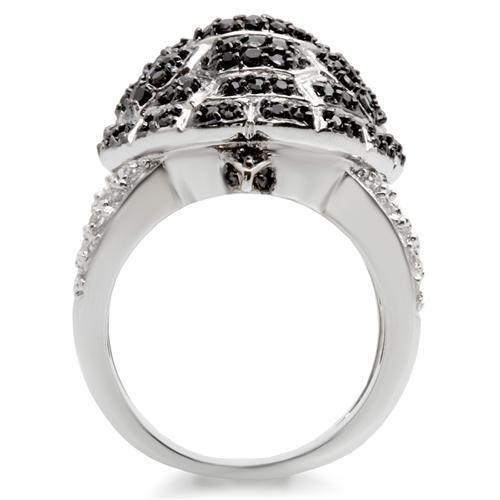 Rhodium + Ruthenium Brass Ring with AAA Grade CZ  in Jet