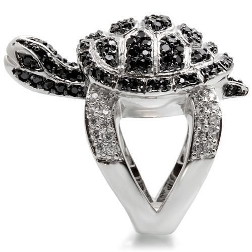 Rhodium + Ruthenium Brass Ring with AAA Grade CZ  in Jet