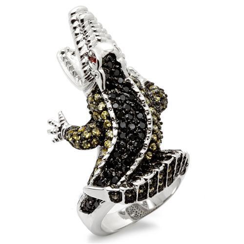 Rhodium + Ruthenium Brass Ring with AAA Grade CZ  in Multi Color
