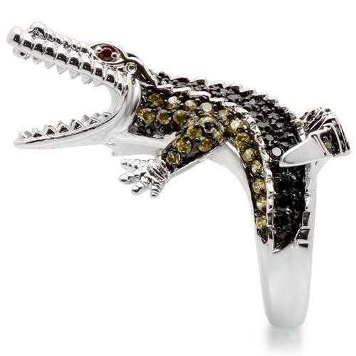 Rhodium + Ruthenium Brass Ring with AAA Grade CZ  in Multi Color