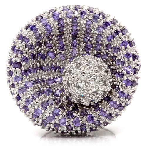 Rhodium Brass Ring with AAA Grade CZ  in Tanzanite