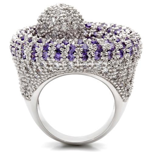 Rhodium Brass Ring with AAA Grade CZ  in Tanzanite