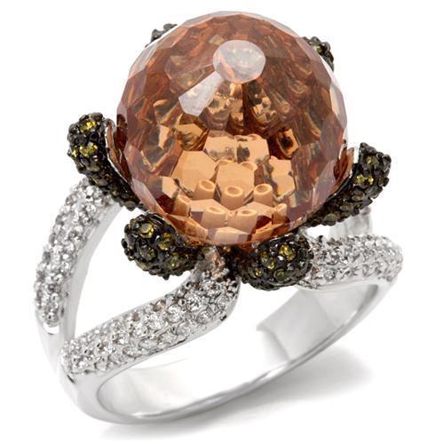 Rhodium + Ruthenium Brass Ring with AAA Grade CZ  in Champagne