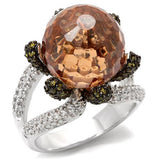 Rhodium + Ruthenium Brass Ring with AAA Grade CZ  in Champagne
