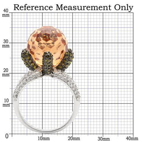 Rhodium + Ruthenium Brass Ring with AAA Grade CZ  in Champagne