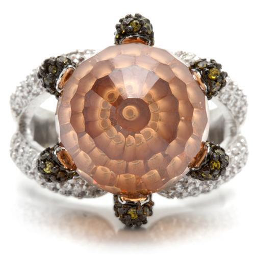 Rhodium + Ruthenium Brass Ring with AAA Grade CZ  in Champagne