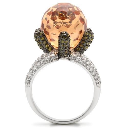 Rhodium + Ruthenium Brass Ring with AAA Grade CZ  in Champagne