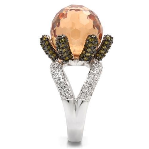 Rhodium + Ruthenium Brass Ring with AAA Grade CZ  in Champagne