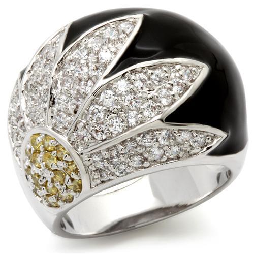 Rhodium Brass Ring with AAA Grade CZ  in Topaz