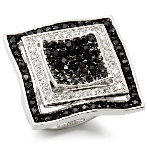 Rhodium + Ruthenium Brass Ring with AAA Grade CZ  in Jet