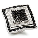 Rhodium + Ruthenium Brass Ring with AAA Grade CZ  in Jet