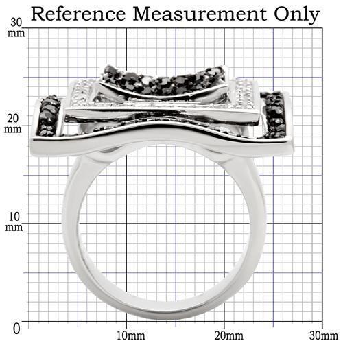 Rhodium + Ruthenium Brass Ring with AAA Grade CZ  in Jet