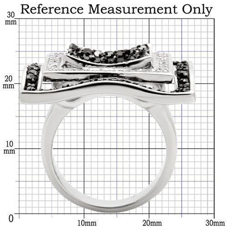 Rhodium + Ruthenium Brass Ring with AAA Grade CZ  in Jet