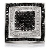 Rhodium + Ruthenium Brass Ring with AAA Grade CZ  in Jet