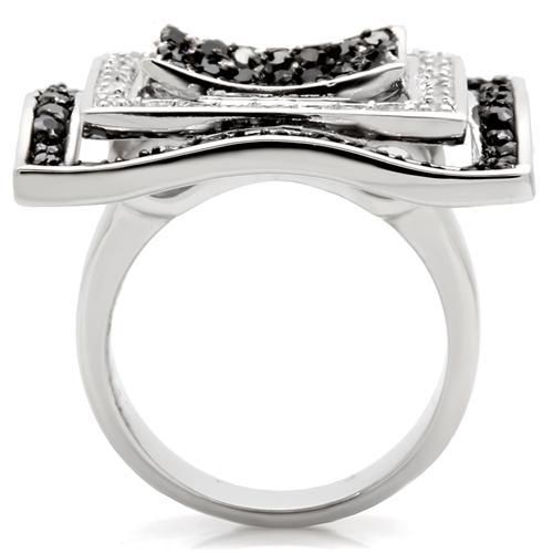 Rhodium + Ruthenium Brass Ring with AAA Grade CZ  in Jet