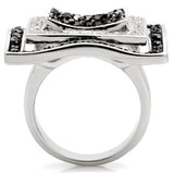 Rhodium + Ruthenium Brass Ring with AAA Grade CZ  in Jet