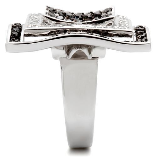 Rhodium + Ruthenium Brass Ring with AAA Grade CZ  in Jet