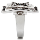 Rhodium + Ruthenium Brass Ring with AAA Grade CZ  in Jet
