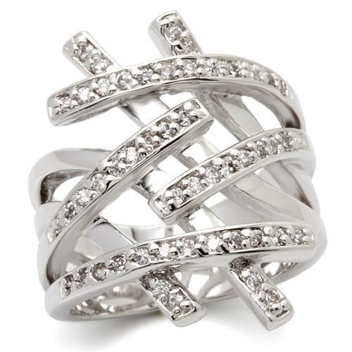 Rhodium Brass Ring with AAA Grade CZ  in Clear