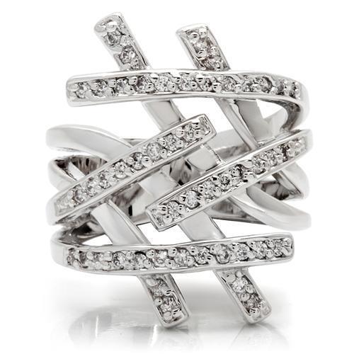 Rhodium Brass Ring with AAA Grade CZ  in Clear
