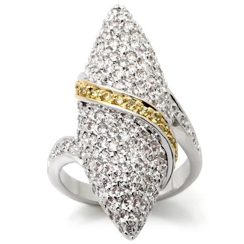 Gold+Rhodium Brass Ring with AAA Grade CZ  in Topaz