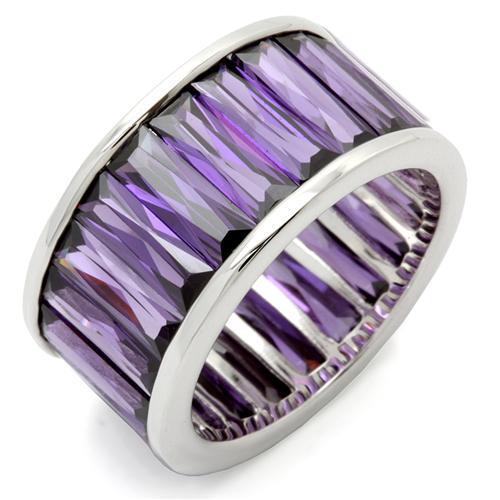 Rhodium Brass Ring with AAA Grade CZ  in Amethyst