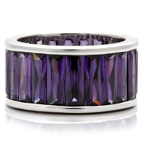 Rhodium Brass Ring with AAA Grade CZ  in Amethyst