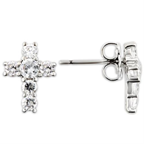 925 Sterling Silver Earrings with AAA Grade CZ  in Clear-.3.5mm