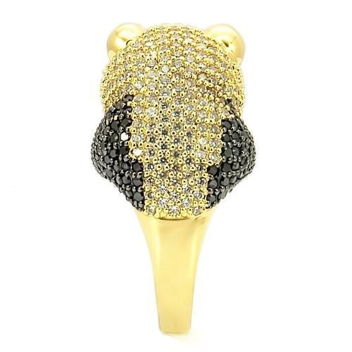 Gold+Ruthenium Brass Ring with AAA Grade CZ  in Jet