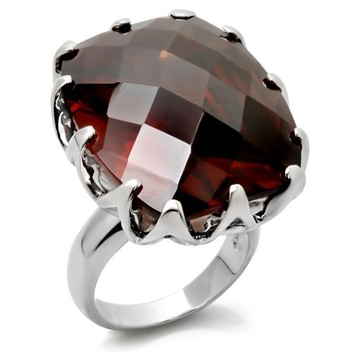 Rhodium Brass Ring with AAA Grade CZ  in Smoky Topaz