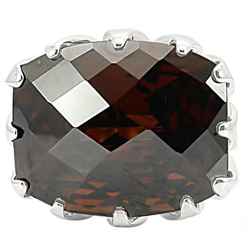 Rhodium Brass Ring with AAA Grade CZ  in Smoky Topaz
