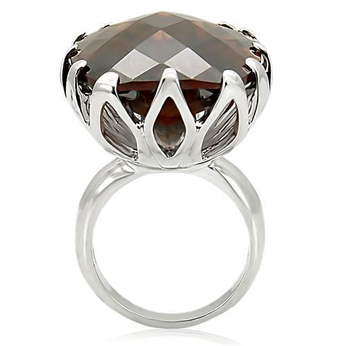 Rhodium Brass Ring with AAA Grade CZ  in Smoky Topaz