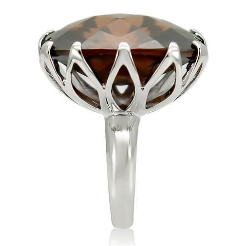 Rhodium Brass Ring with AAA Grade CZ  in Smoky Topaz