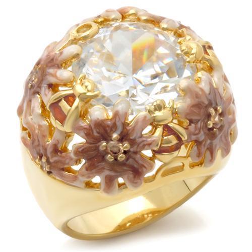 Matte Gold & Gold Brass Ring with AAA Grade CZ  in Clear
