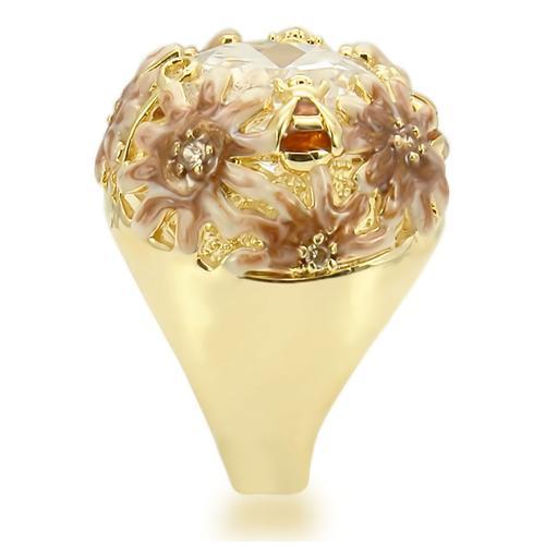 Matte Gold & Gold Brass Ring with AAA Grade CZ  in Clear