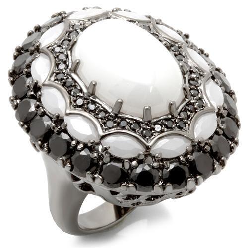 Ruthenium Brass Ring with Milky CZ  in White