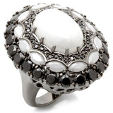 Ruthenium Brass Ring with Milky CZ  in White
