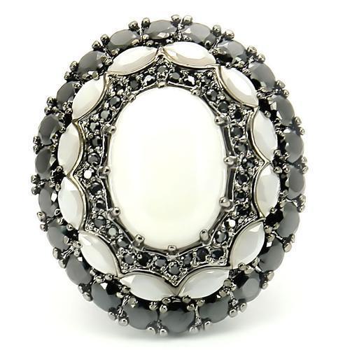 Ruthenium Brass Ring with Milky CZ  in White