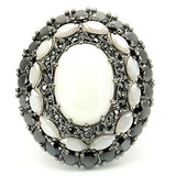 Ruthenium Brass Ring with Milky CZ  in White