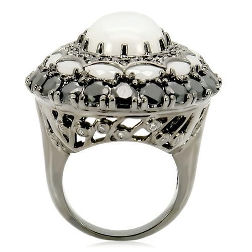 Ruthenium Brass Ring with Milky CZ  in White