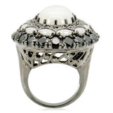 Ruthenium Brass Ring with Milky CZ  in White