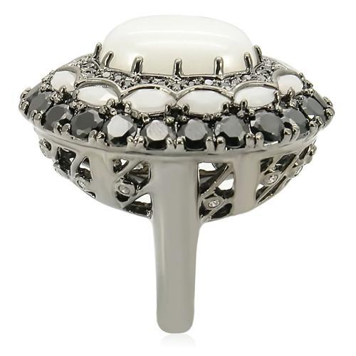 Ruthenium Brass Ring with Milky CZ  in White