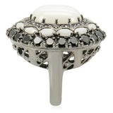 Ruthenium Brass Ring with Milky CZ  in White