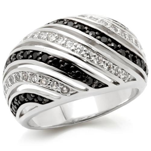 Rhodium + Ruthenium Brass Ring with AAA Grade CZ  in Jet