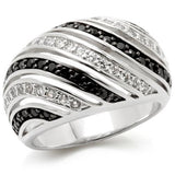 Rhodium + Ruthenium Brass Ring with AAA Grade CZ  in Jet