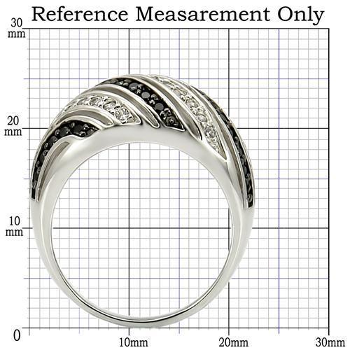 Rhodium + Ruthenium Brass Ring with AAA Grade CZ  in Jet