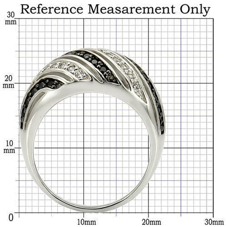 Rhodium + Ruthenium Brass Ring with AAA Grade CZ  in Jet